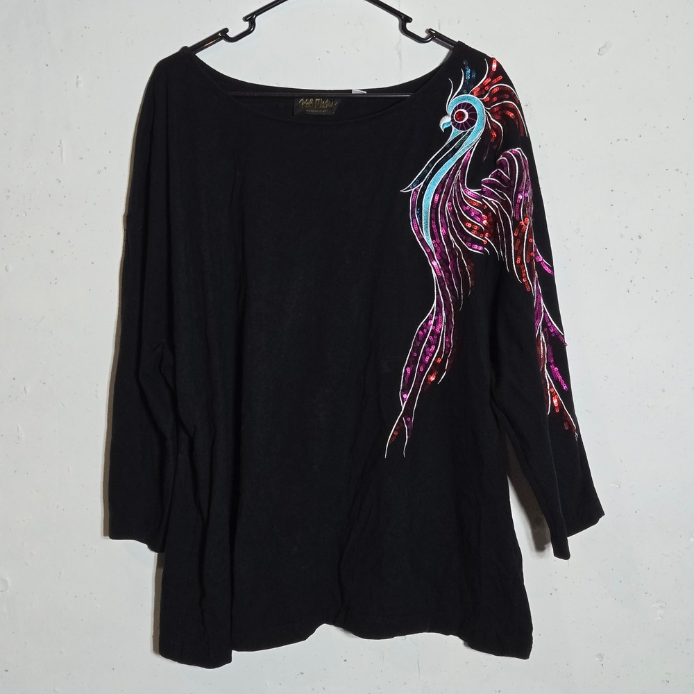 Bob Mackie Wearable Art Sequin Peacock Top Plus 3X Bird Colorful Sparkly Glam